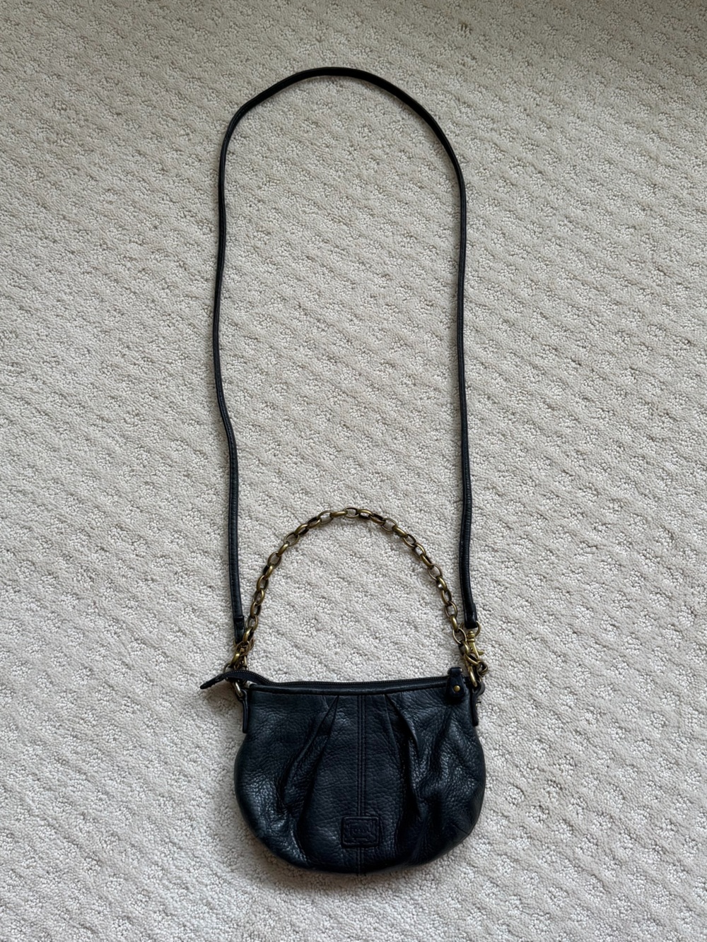 Fossil Black Leather Crossbody Bag with Chain Strap